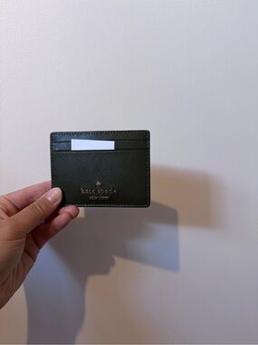 kate spade Olive Green Saffiano Card Case with Gold Logo